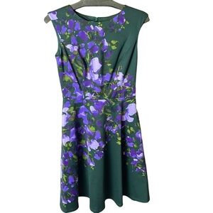 Wisp Petites Green Purple Floral Sleeveless Dress 2P
